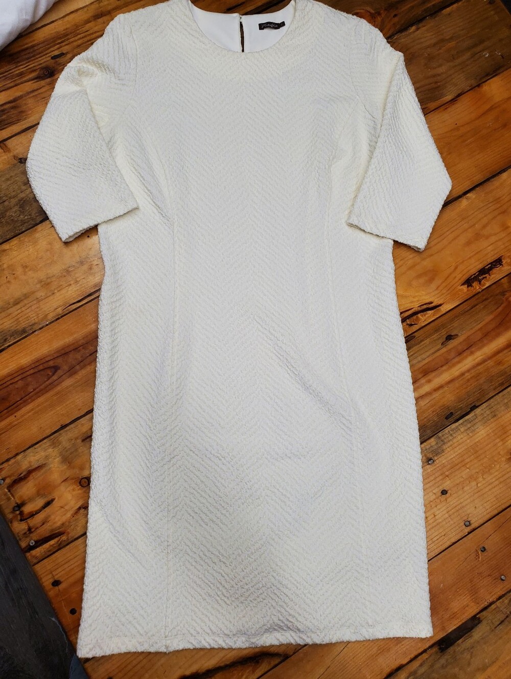 J.McLaughlin Ivory Textured Shift Dress Large Classic Elegant Midi Career